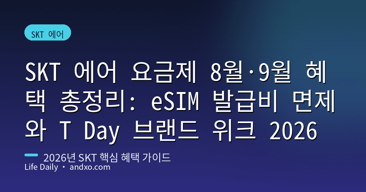SKT 에어 요금제 8월·9월 혜택 총정리: eSIM 발급비 면제와 T Day 브랜드 위크 2026