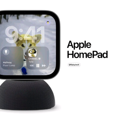 Apple HomePad라고 표기된 화면형 스마트홈 기기 이미지, 비공식 SNS 자료