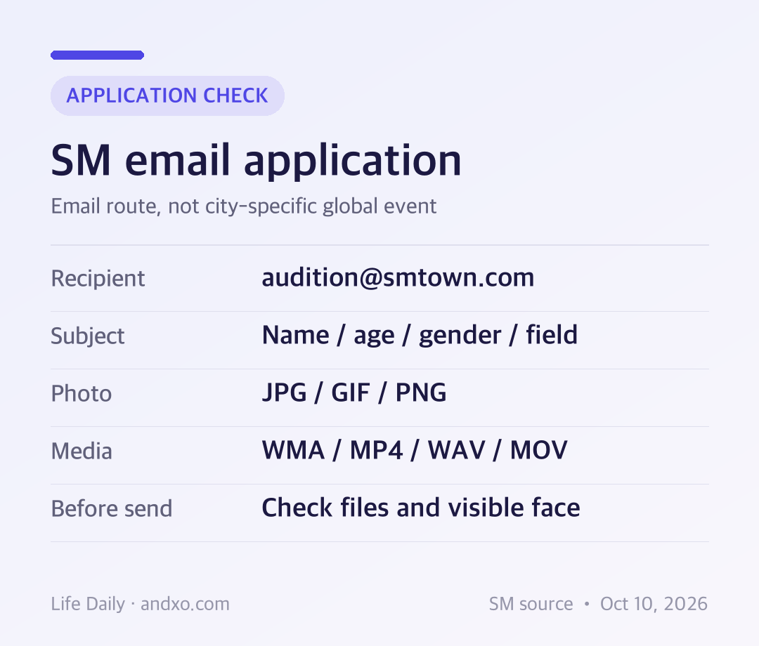 SM email audition workflow showing official recipient, subject fields, approved attachment extensions, and final send check