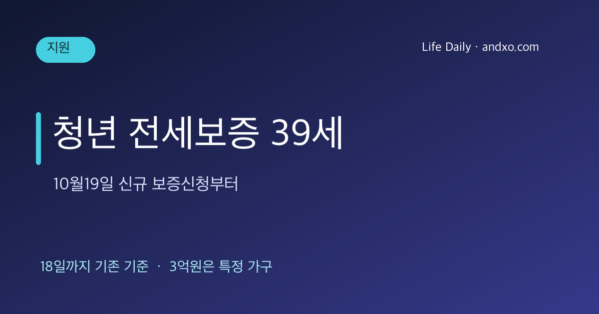 청년 특례전세보증 39세 확대 — 10월19일 신규 신청부터, 3억원 대상은 따로