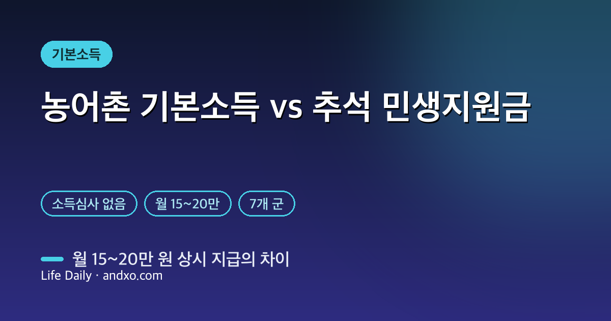 농어촌 기본소득 vs 추석 민생지원금 — 월 15~20만 원, 뭐가 어떻게 다른가