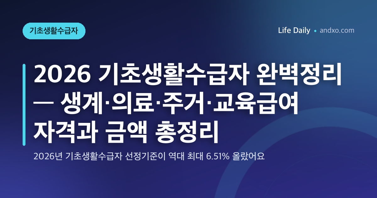 2026 기초생활수급자 완벽정리 — 생계·의료·주거·교육급여 자격과 금액 총정리