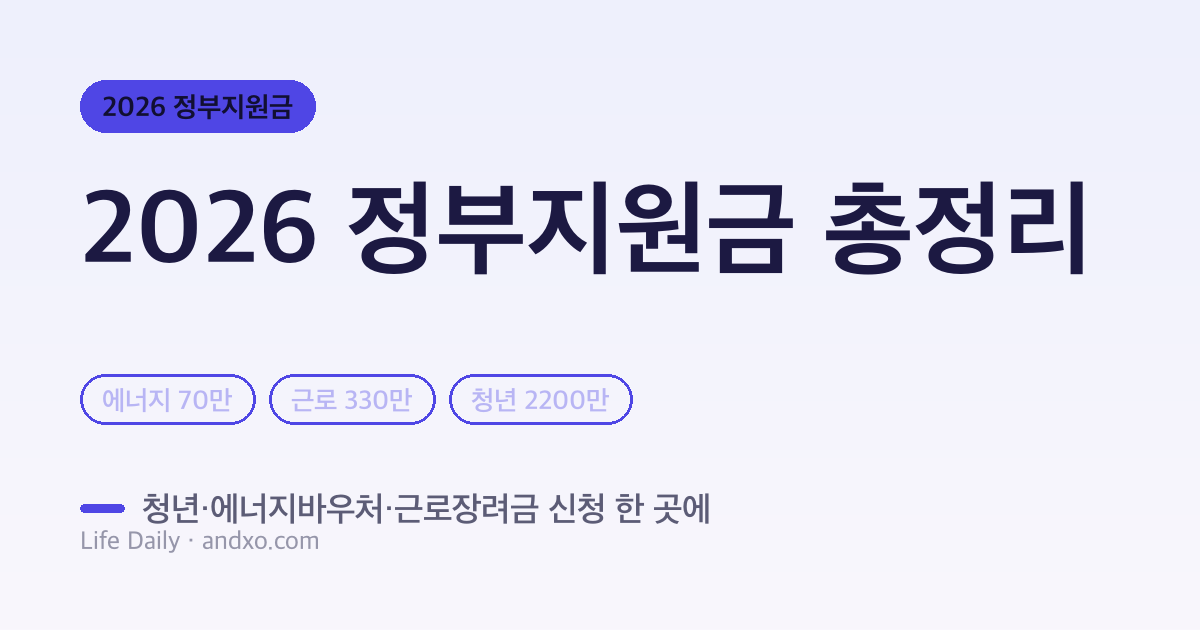 2026 정부지원금·복지 총정리 — 청년·에너지바우처·근로장려금 신청 한 곳에