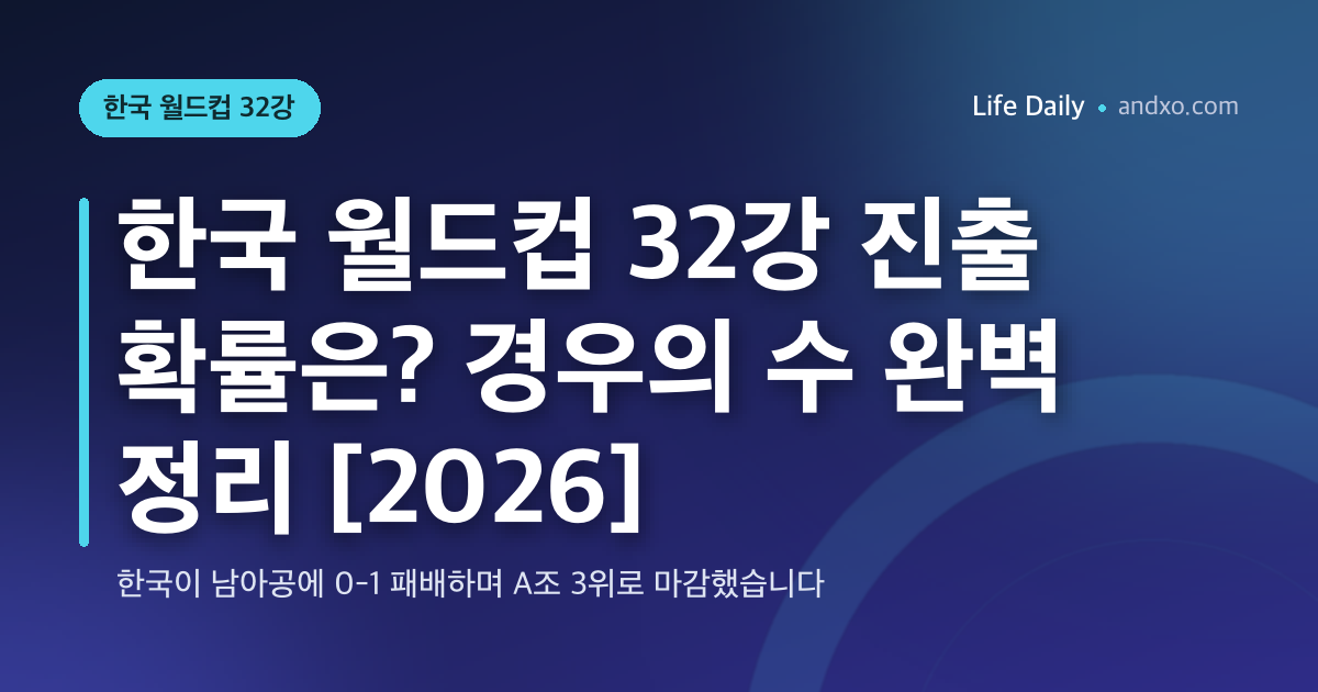 한국 월드컵 32강 진출 확률은? 경우의 수 완벽 정리 [2026]
