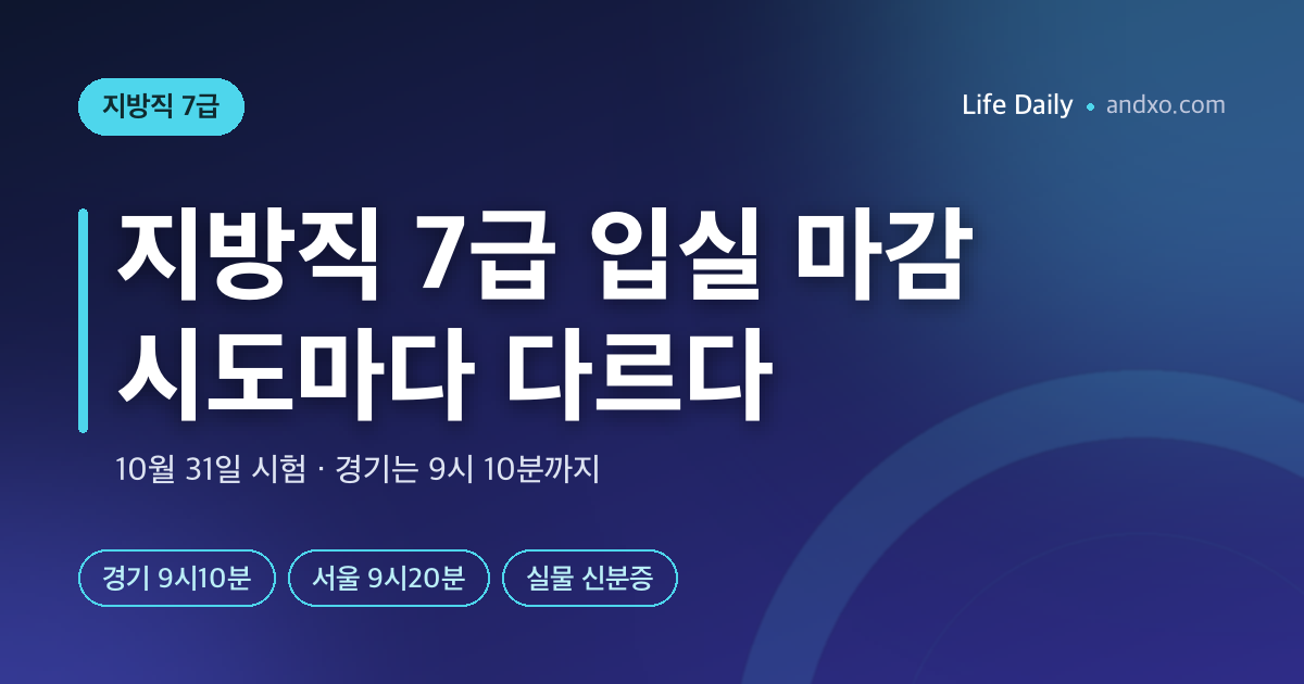 지방직 7급 10월 31일 몇 시까지 입실? 경기는 9시 10분…시도별 마감·신분증·가산점 등록