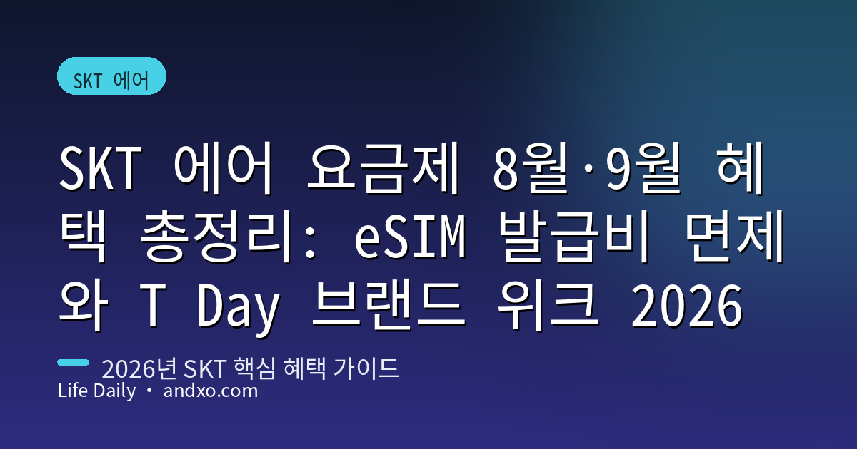 SKT 에어 요금제 8월·9월 혜택 총정리: eSIM 발급비 면제와 T Day 브랜드 위크 2026