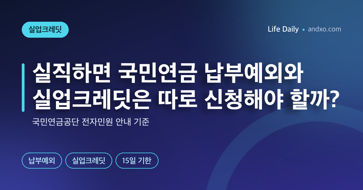 실직하면 국민연금 납부예외와 실업크레딧, 따로 신청해야 하나? 실업크레딧은 종료월 다음 달 15일까지